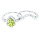 Real 1 Carat Peridot Pear Shaped Engagement Ring with Curved Enhancer AAA - Rosec Jewels