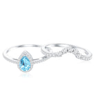 Rosec Jewels-Genuine Aquamarine Teardrop Bridal Ring Set with Diamond Halo