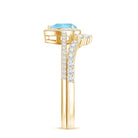 Rosec Jewels-Genuine Aquamarine Teardrop Bridal Ring Set with Diamond Halo