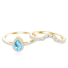 Rosec Jewels-Genuine Aquamarine Teardrop Bridal Ring Set with Diamond Halo