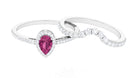 Rosec Jewels-Pink tourmaline Designer Teardrop Ring Set with Moissanite Halo