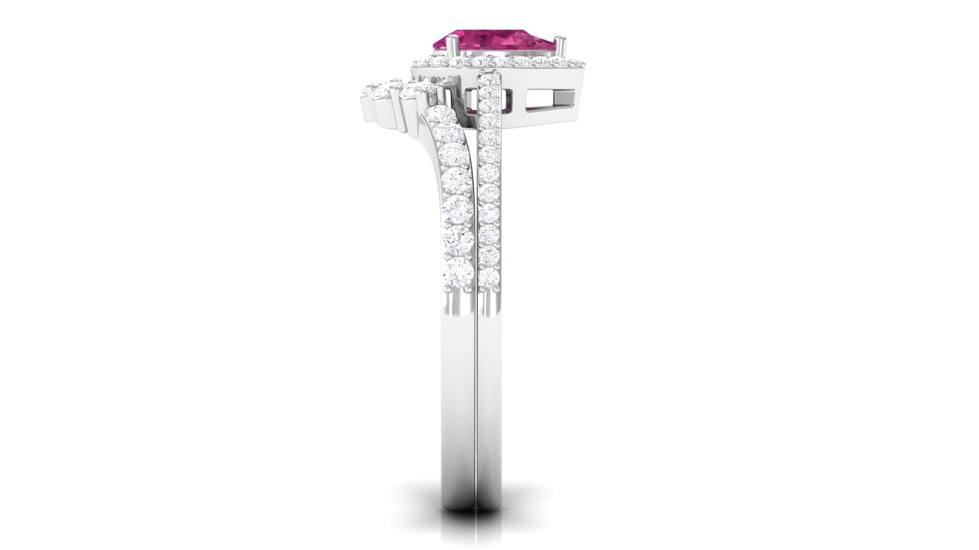 Rosec Jewels-Pink tourmaline Designer Teardrop Ring Set with Moissanite Halo