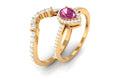 Rosec Jewels-Pink tourmaline Designer Teardrop Ring Set with Moissanite Halo