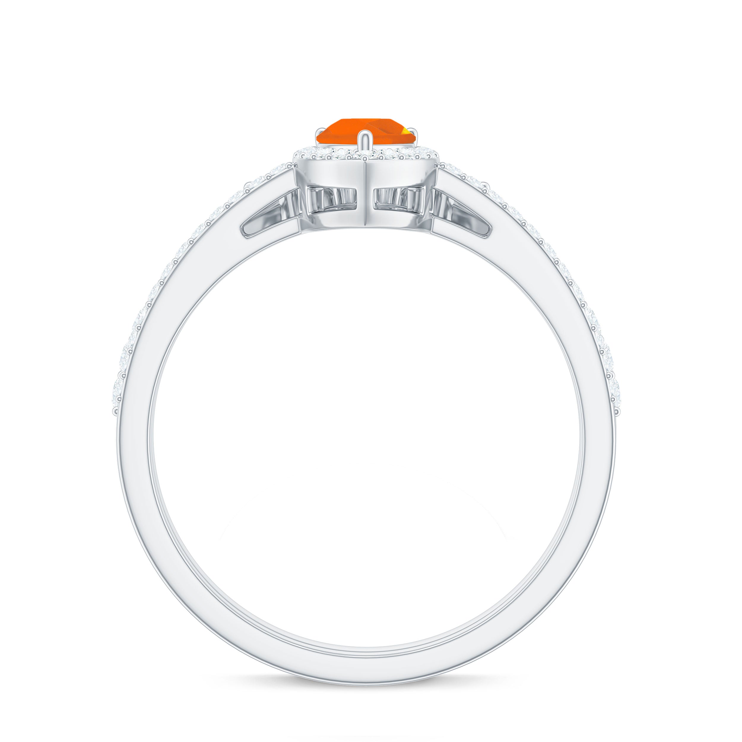 Rosec Jewels-Fire Opal Designer Teardrop Ring Set with Moissanite Halo