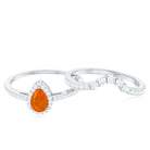 Rosec Jewels-Fire Opal Designer Teardrop Ring Set with Moissanite Halo