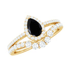 Rosec Jewels-Natural Black Spinel Pear Shaped Engagement Ring with Moissanite Enhancer