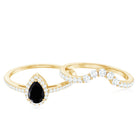 Rosec Jewels-Natural Black Spinel Pear Shaped Engagement Ring with Moissanite Enhancer