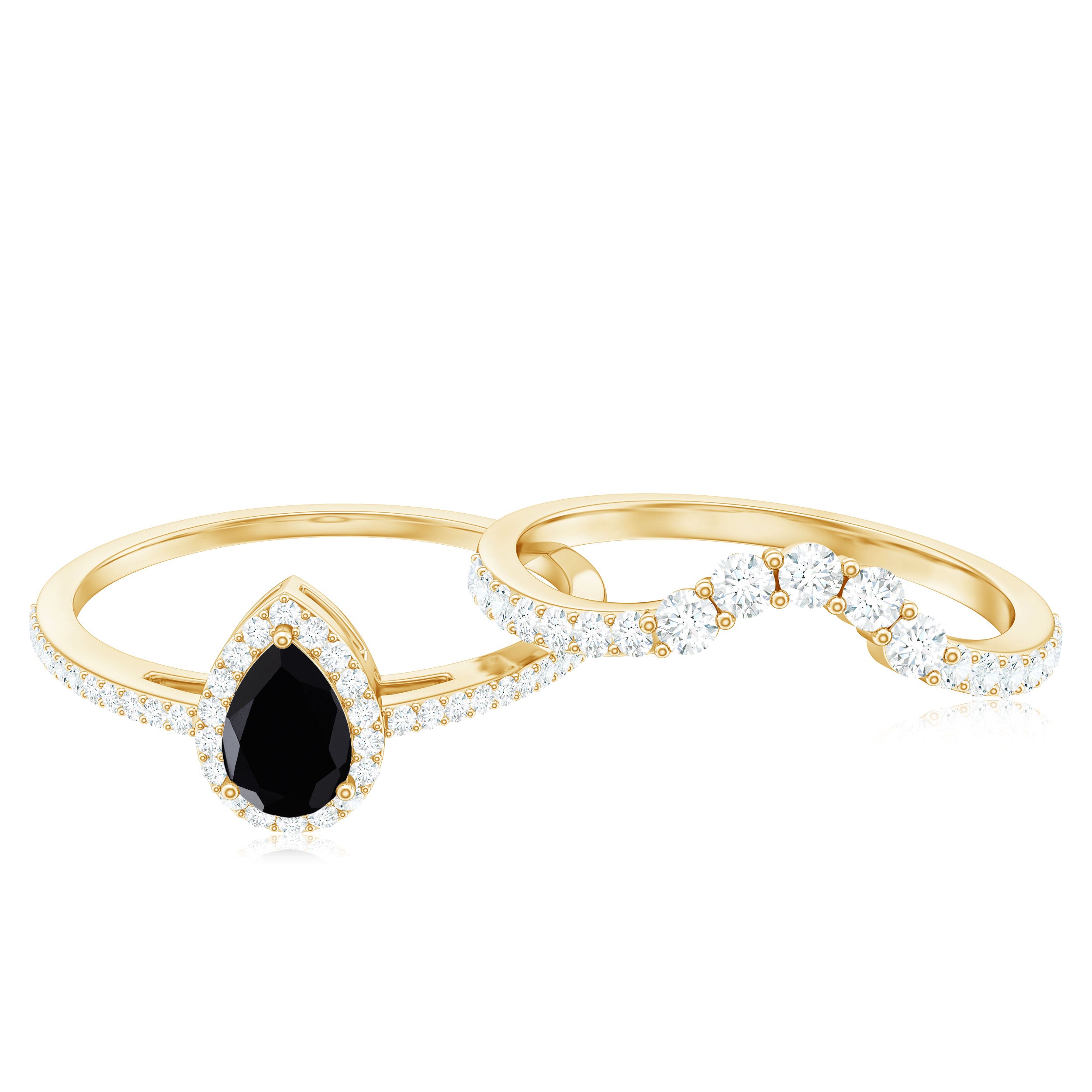 Rosec Jewels-Natural Black Spinel Pear Shaped Engagement Ring with Moissanite Enhancer
