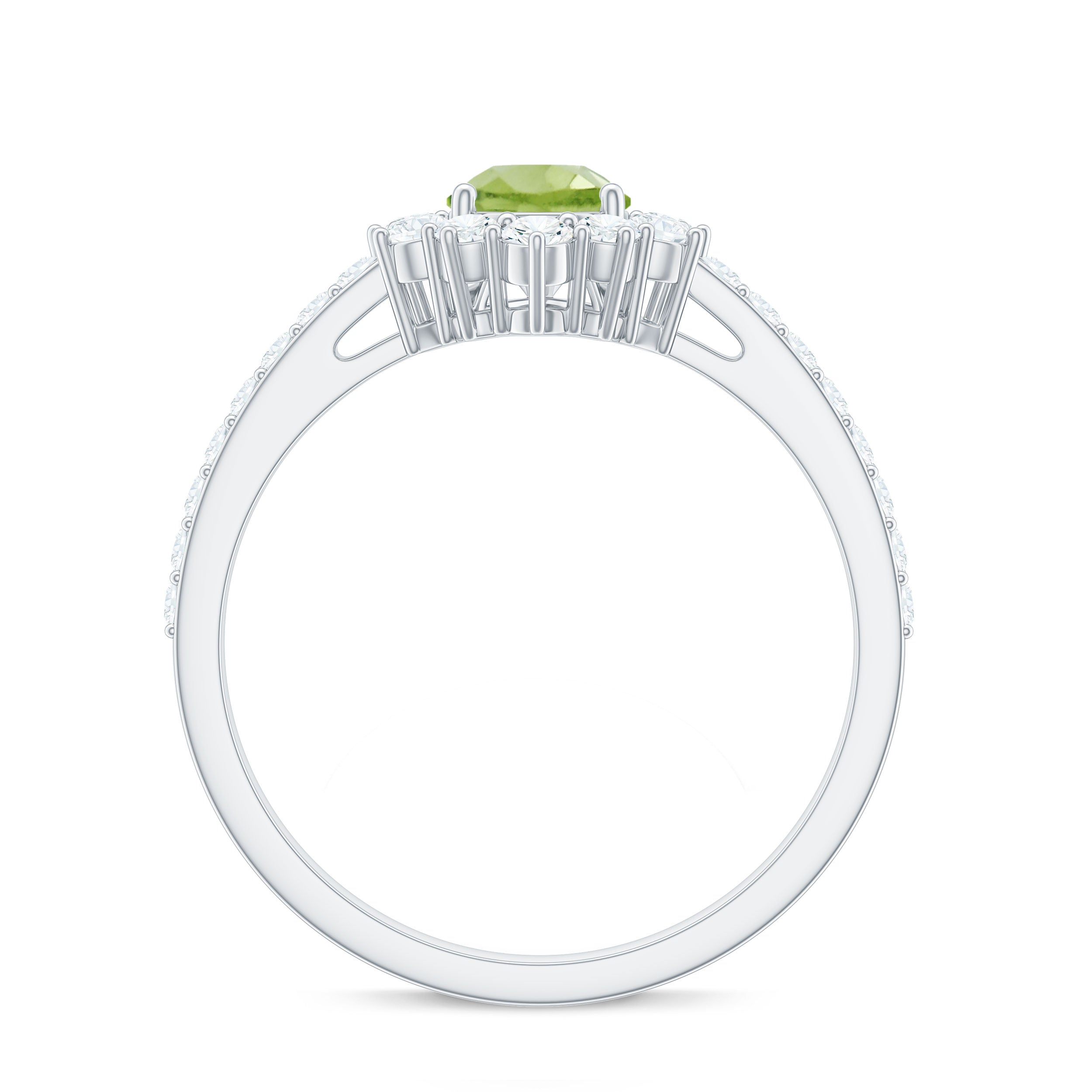 Natural 1 Carat Peridot Teardrop Engagement Ring with Diamond Half Halo AAA - Rosec Jewels