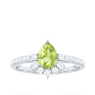 Natural 1 Carat Peridot Teardrop Engagement Ring with Diamond Half Halo AAA - Rosec Jewels