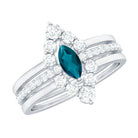 Marquise London Blue Topaz Bridal Ring Set with 2 Diamond Ring Guards AAA - Rosec Jewels