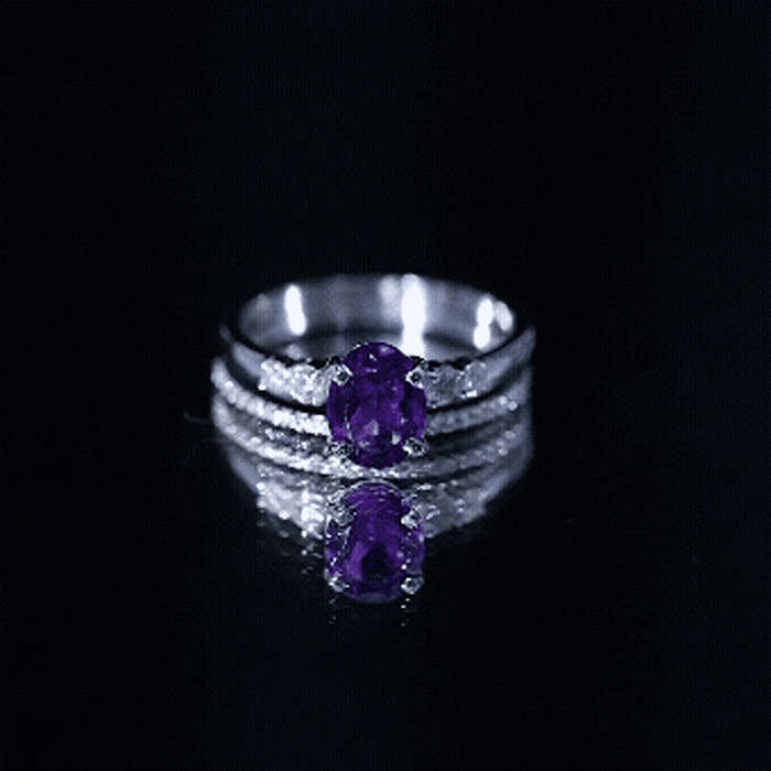 1 Carat Amethyst Diamond Oval Engagement Ring with Wedding Band AAA - Rosec Jewels