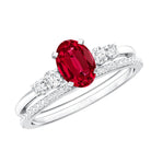 1.5 Carat Oval Lab Created Ruby Solitaire Bridal Ring Set with Diamond AAAA - Rosec Jewels