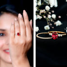 1.5 Carat Oval Lab Created Ruby Solitaire Bridal Ring Set with Diamond AAAA - Rosec Jewels