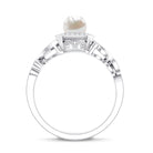 Rosec Jewels-Vintage Inspired 2 Carat Pearl Engagement Ring with Diamond Halo