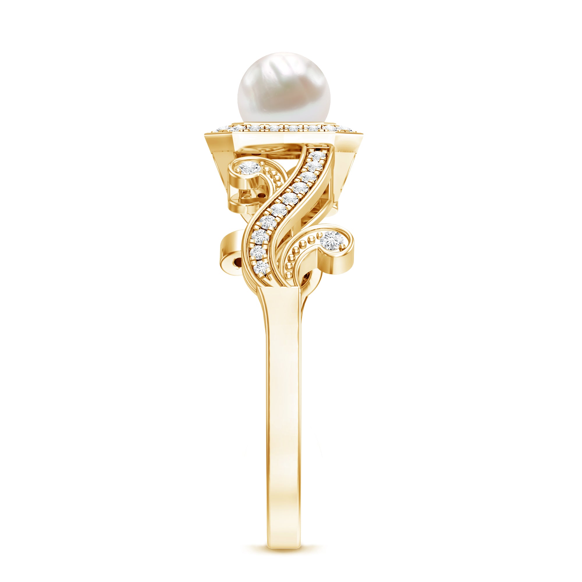 Rosec Jewels-Vintage Inspired 2 Carat Pearl Engagement Ring with Diamond Halo