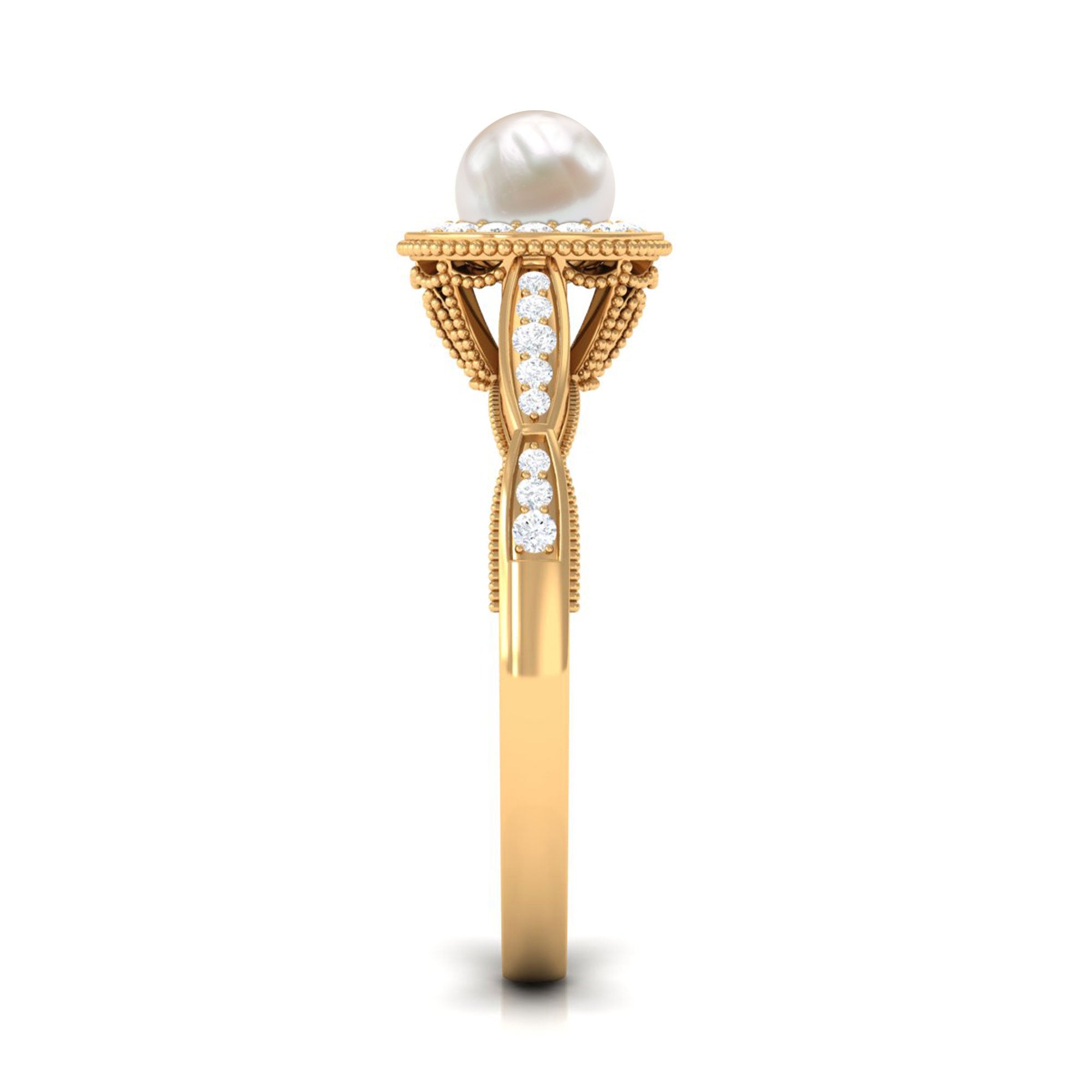 2.25 CT Freshwater Pearl and Diamond Engagement Ring AAA - Rosec Jewels