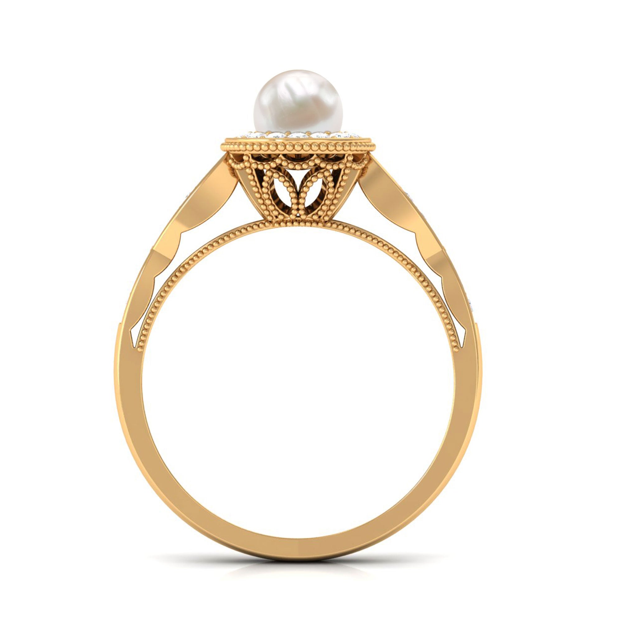 2.25 CT Freshwater Pearl and Diamond Engagement Ring AAA - Rosec Jewels
