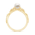 Cultured 2 Carat White Pearl Flower Engagement Ring with Diamonds AAA - Rosec Jewels