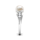 Bead Set Freshwater Pearl Solitaire Ring with Diamond Side Stones AAA - Rosec Jewels