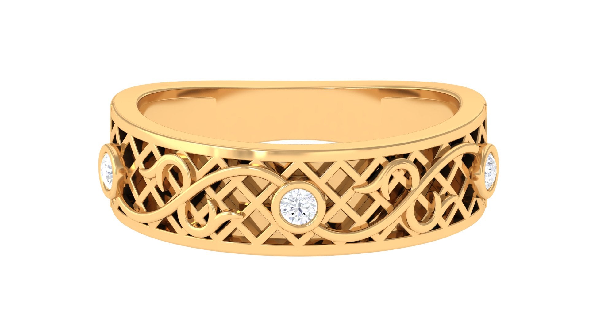 Bezel Set Round Diamond Filigree Ring Natural - ( HI-SI ) - Rosec Jewels