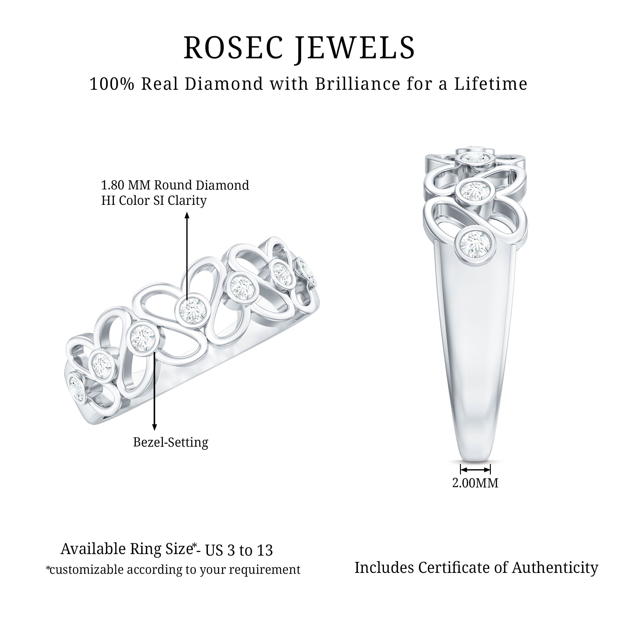 Contemporary Diamond Half Eternity Band Ring for Women Natural - ( HI-SI ) - Rosec Jewels