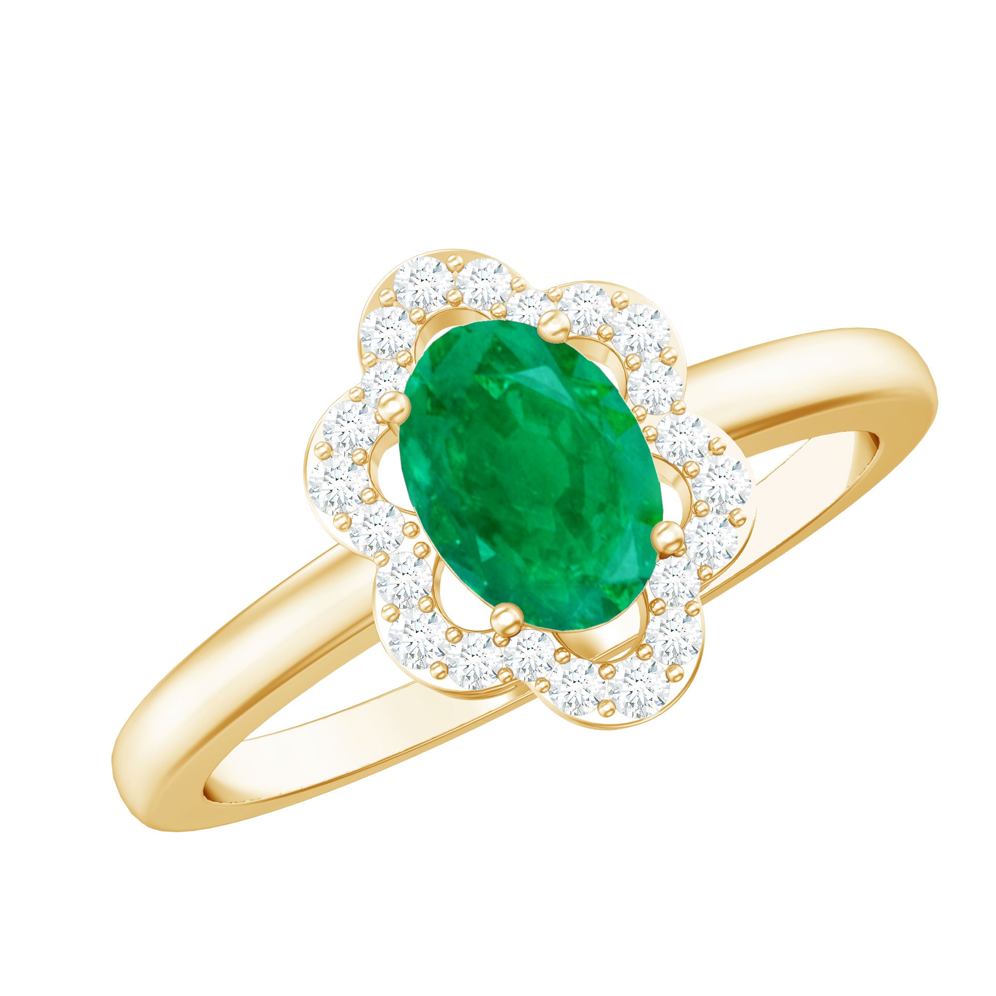 Natural 5X7mm Oval Emerald Engagement Ring with Diamond AAA - Rosec Jewels
