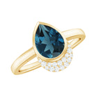 Genuine London Blue Topaz Diamond Engagement Ring in Bezel Setting AAA - Rosec Jewels