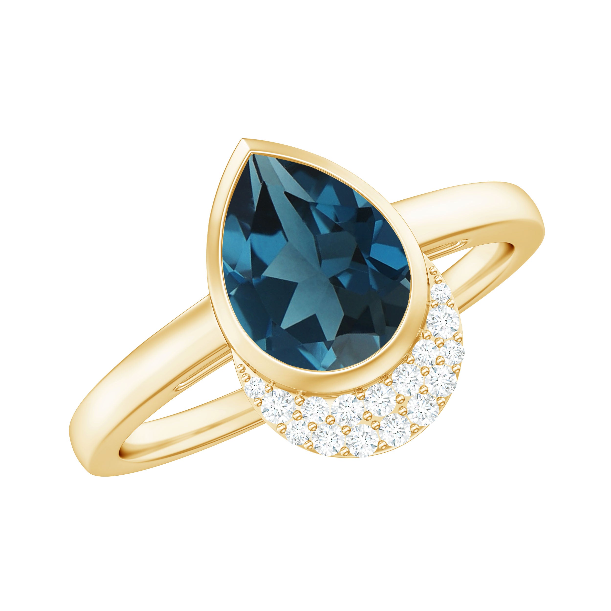Genuine London Blue Topaz Diamond Engagement Ring in Bezel Setting AAA - Rosec Jewels