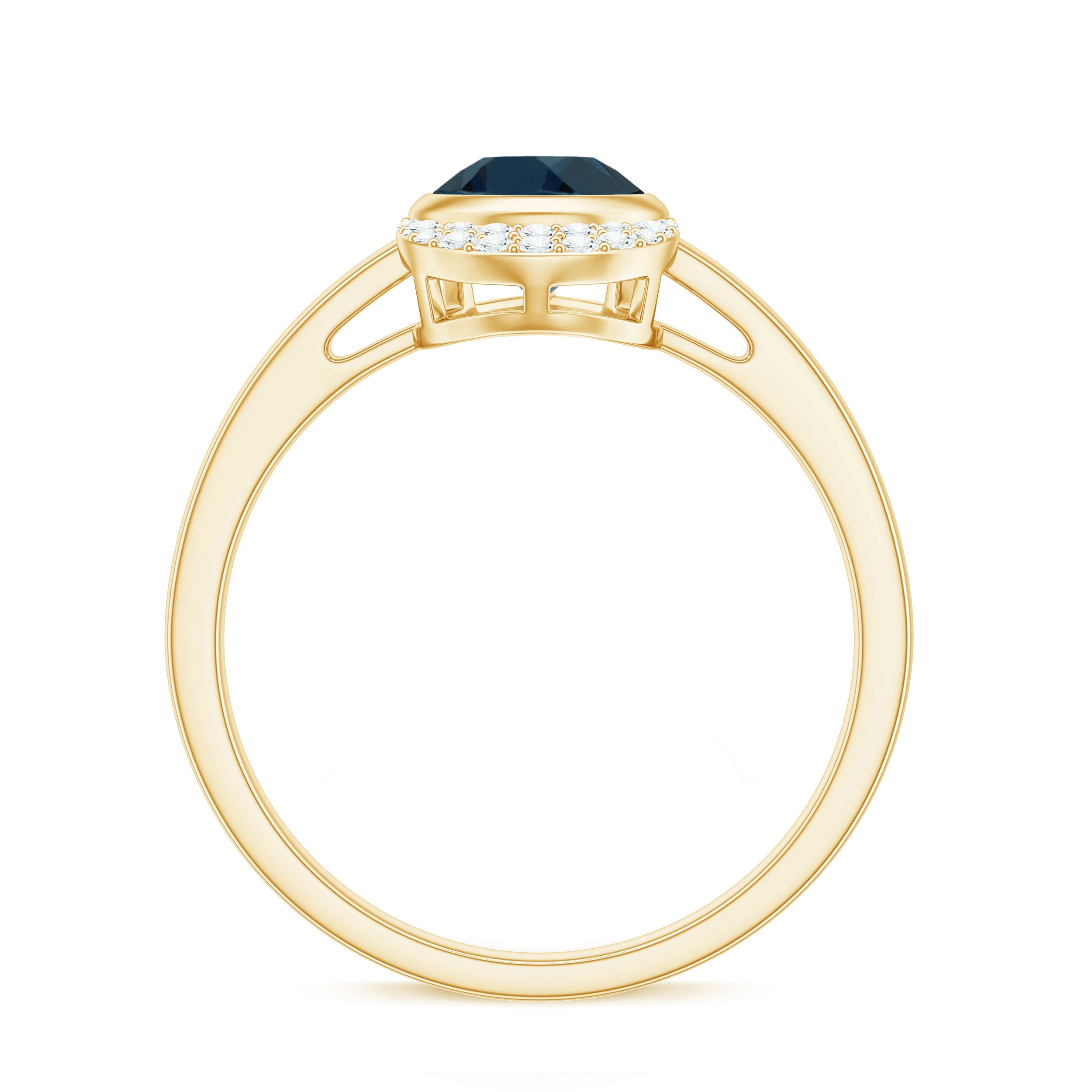 Genuine London Blue Topaz Diamond Engagement Ring in Bezel Setting AAA - Rosec Jewels