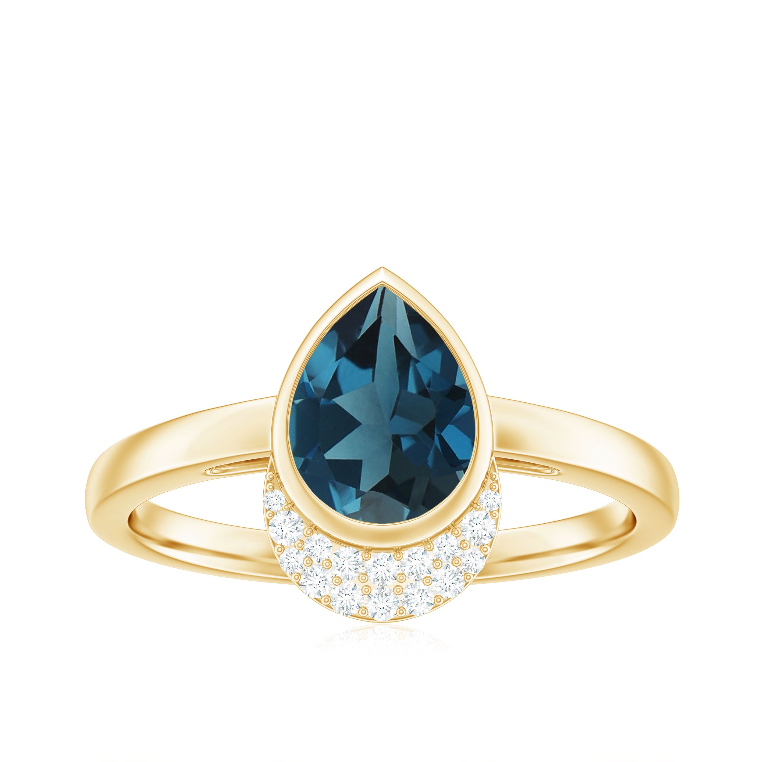 Genuine London Blue Topaz Diamond Engagement Ring in Bezel Setting AAA - Rosec Jewels