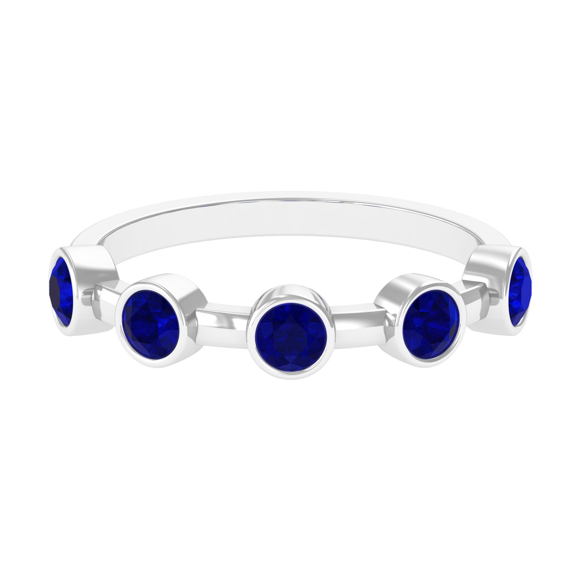 Rosec Jewels-Real Bezel Set Blue Sapphire Half Eternity Ring for Women