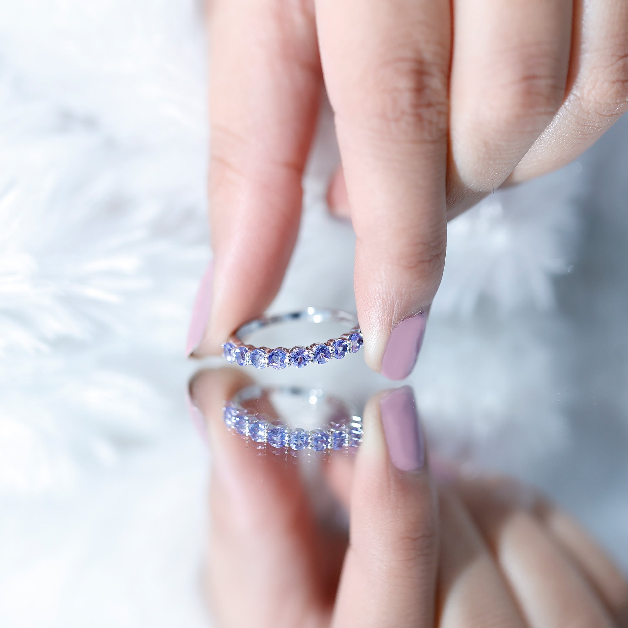 Rosec Jewels-Natural Tanzanite Half Eternity Ring with Certificate