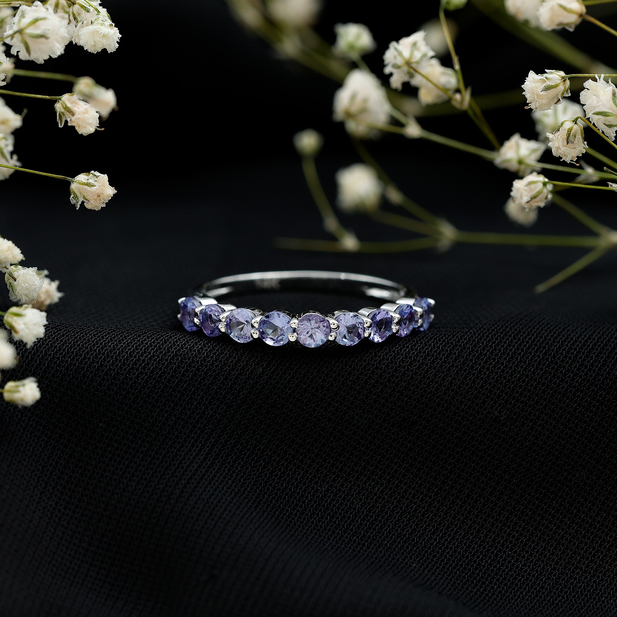 Rosec Jewels-Natural Tanzanite Half Eternity Ring with Certificate