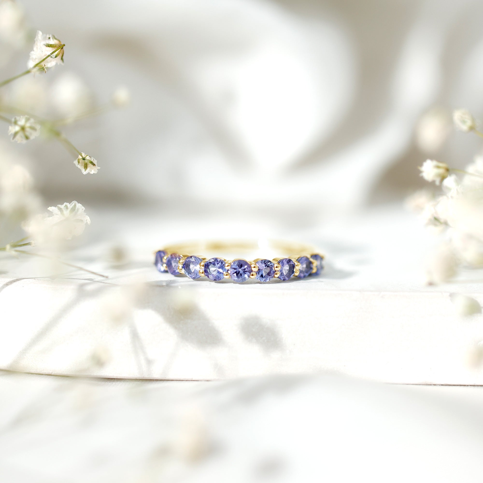Rosec Jewels-Natural Tanzanite Half Eternity Ring with Certificate