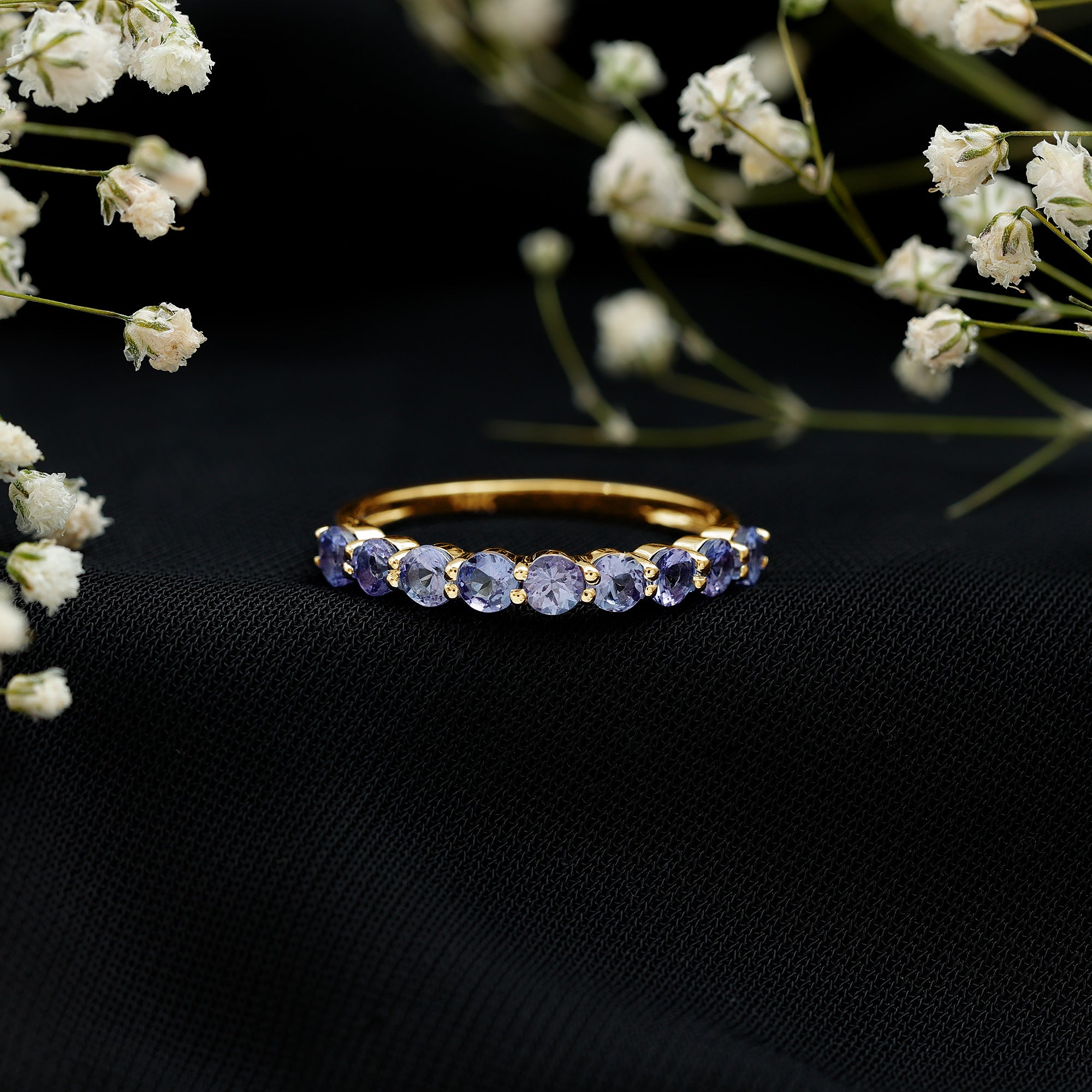 Rosec Jewels-Natural Tanzanite Half Eternity Ring with Certificate