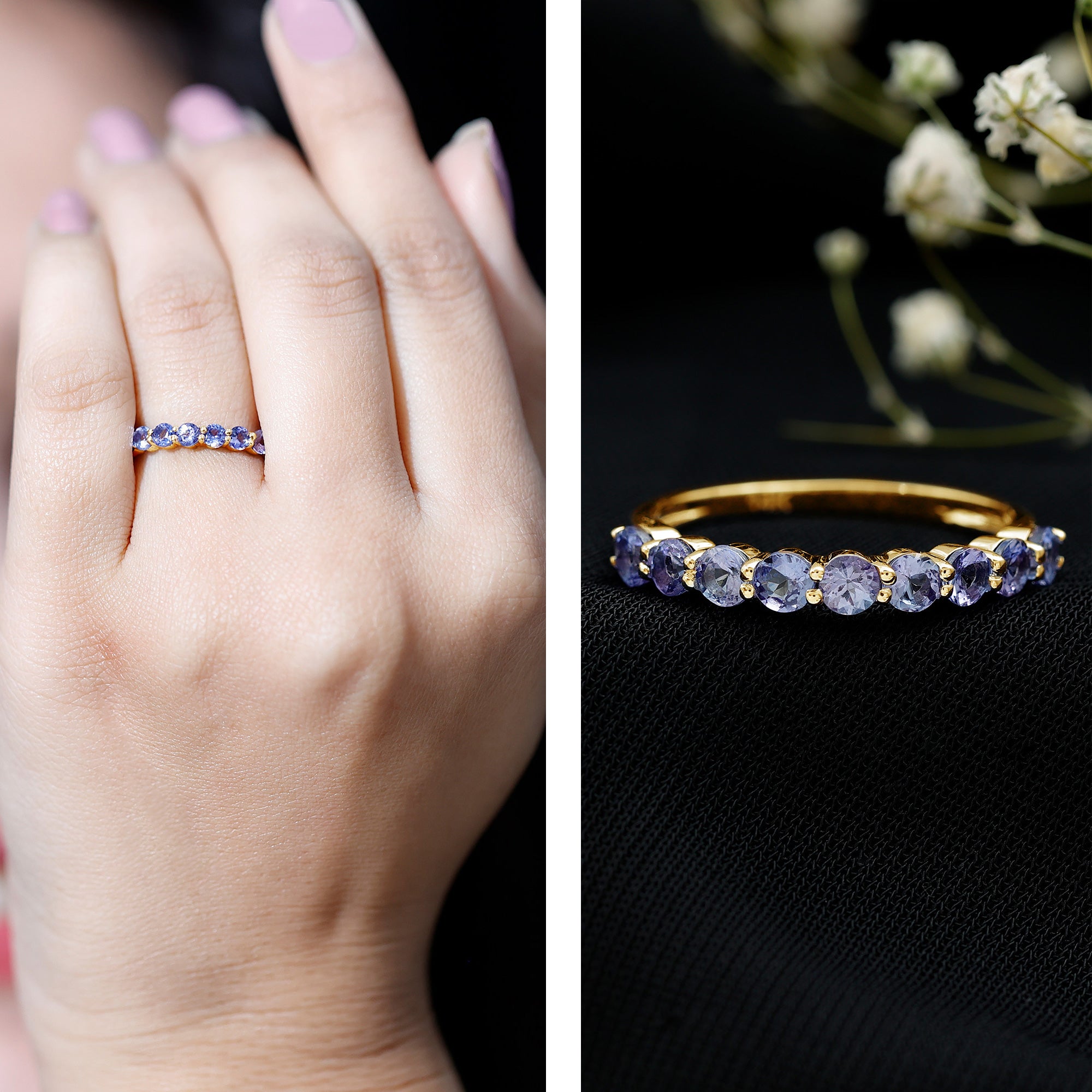 Rosec Jewels-Natural Tanzanite Half Eternity Ring with Certificate