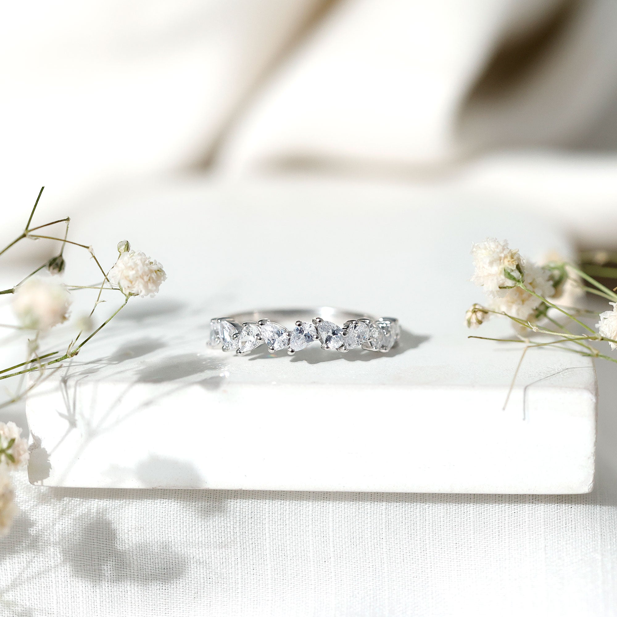 Rosec Jewels-Natural Pear Shape Diamond Half Eternity Ring for Women