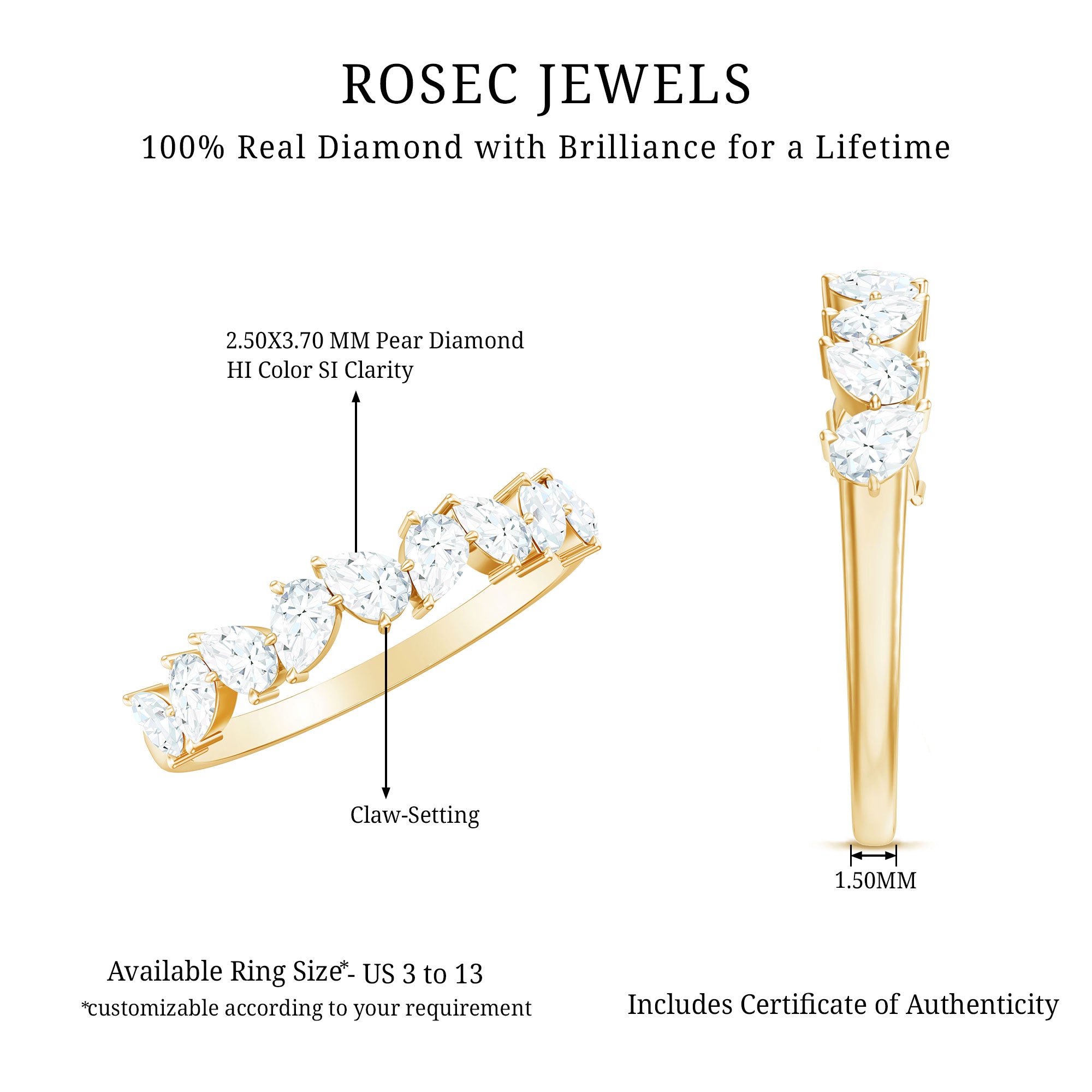 Rosec Jewels-Natural Pear Shape Diamond Half Eternity Ring for Women