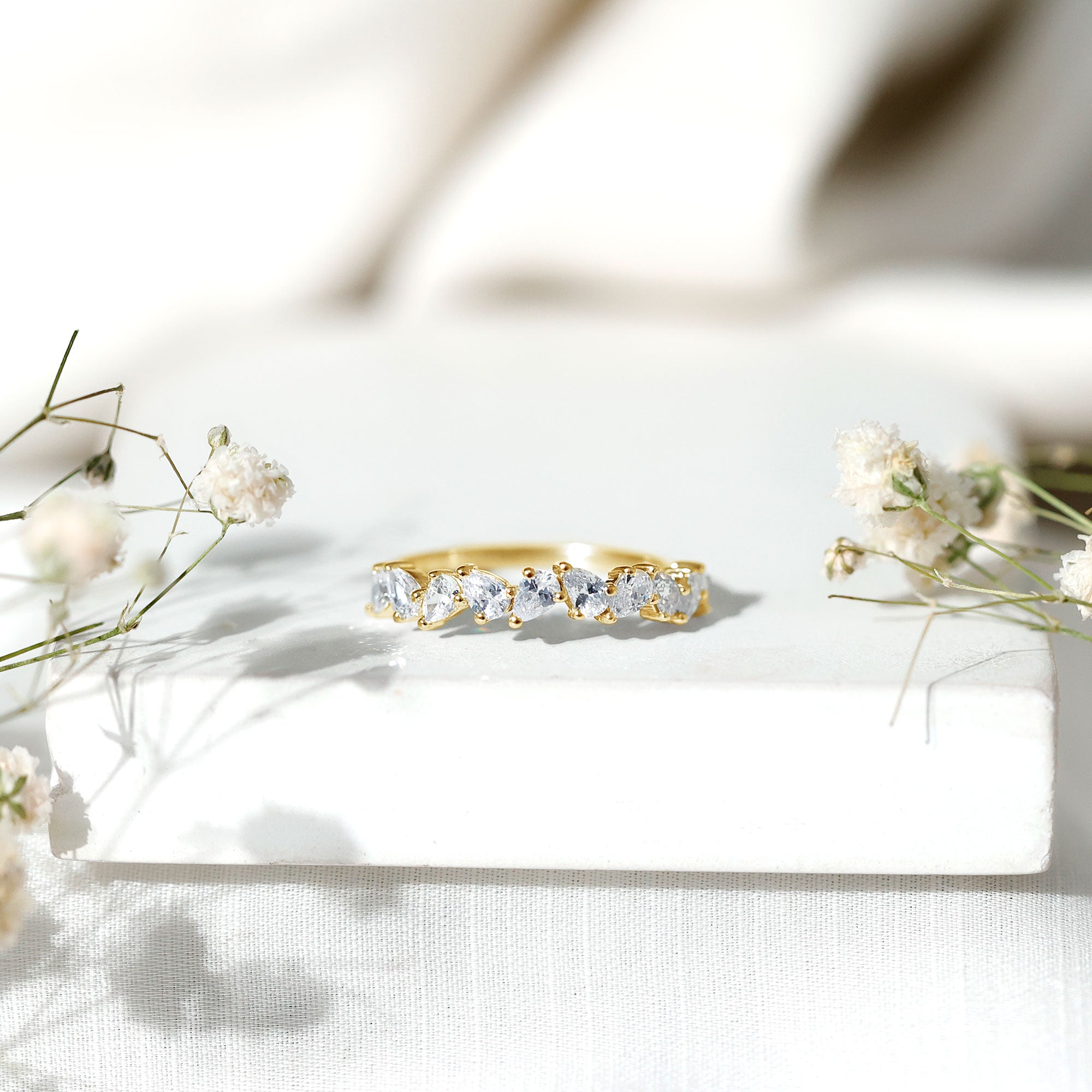 Rosec Jewels-Natural Pear Shape Diamond Half Eternity Ring for Women
