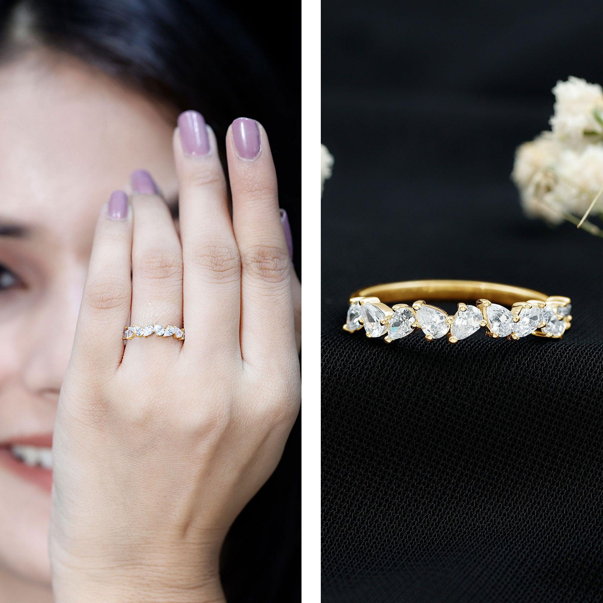 Rosec Jewels-Natural Pear Shape Diamond Half Eternity Ring for Women