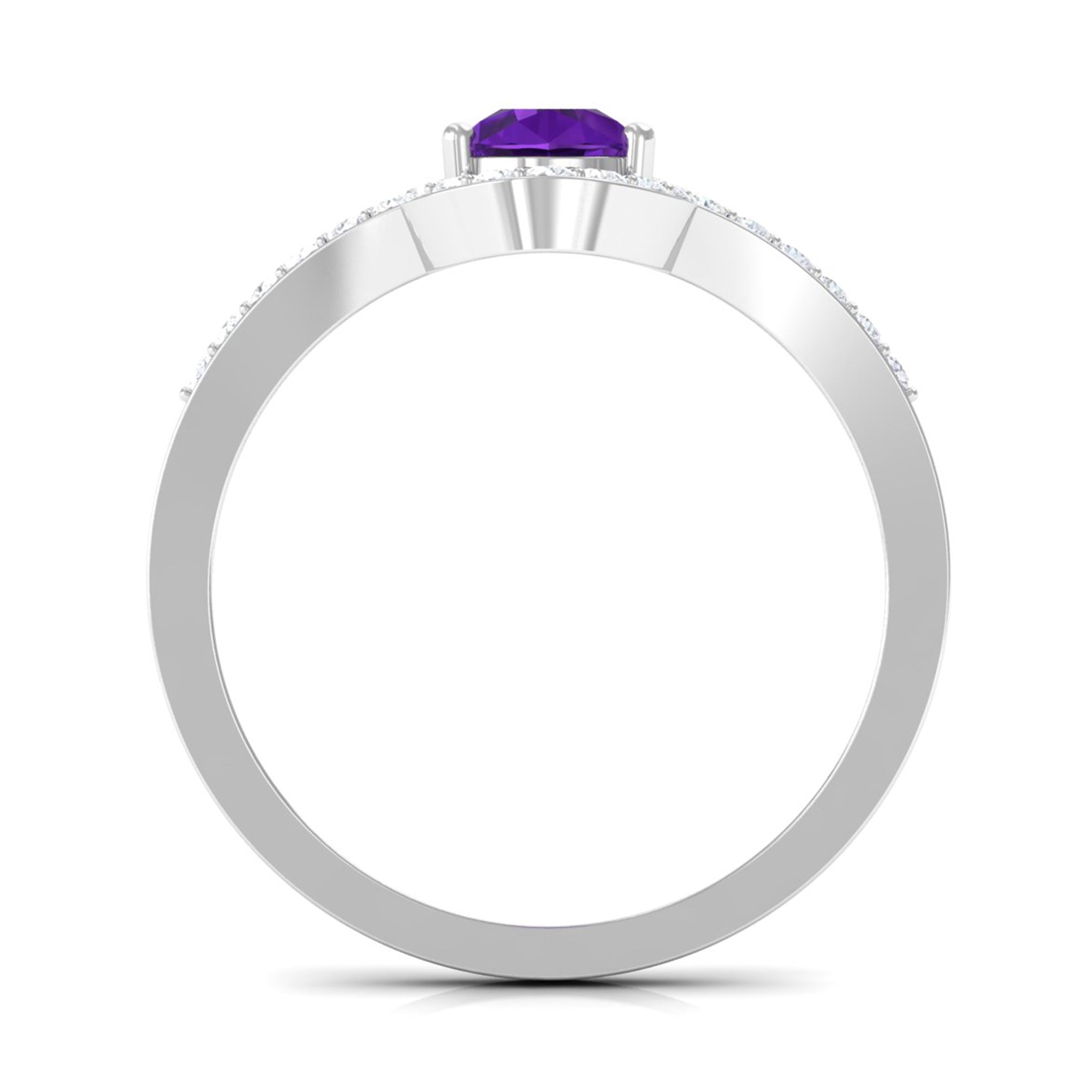 Designer 1 Carat Pear Shape Amethyst Chevron Engagement Ring with Diamond AAA - Rosec Jewels