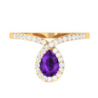 Designer 1 Carat Pear Shape Amethyst Chevron Engagement Ring with Diamond AAA - Rosec Jewels