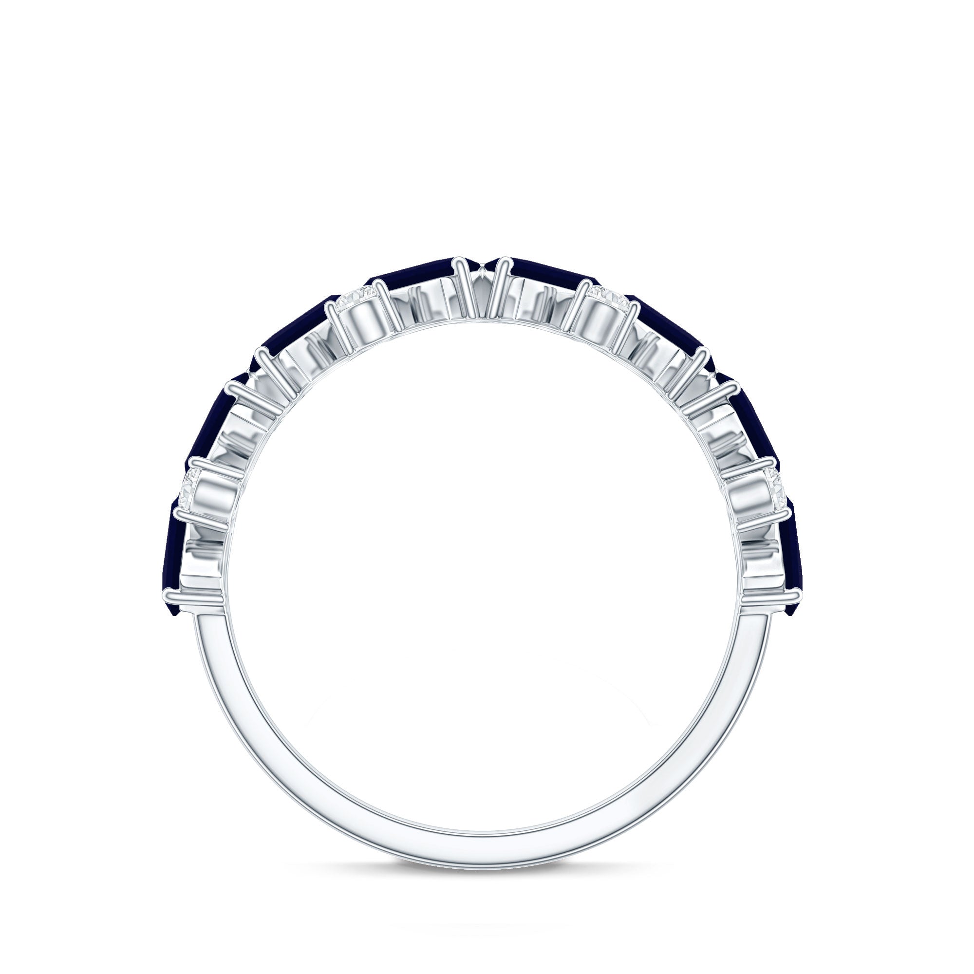 Certified Real Baguette Blue Sapphire Half Eternity Ring with Diamond AAA - Rosec Jewels