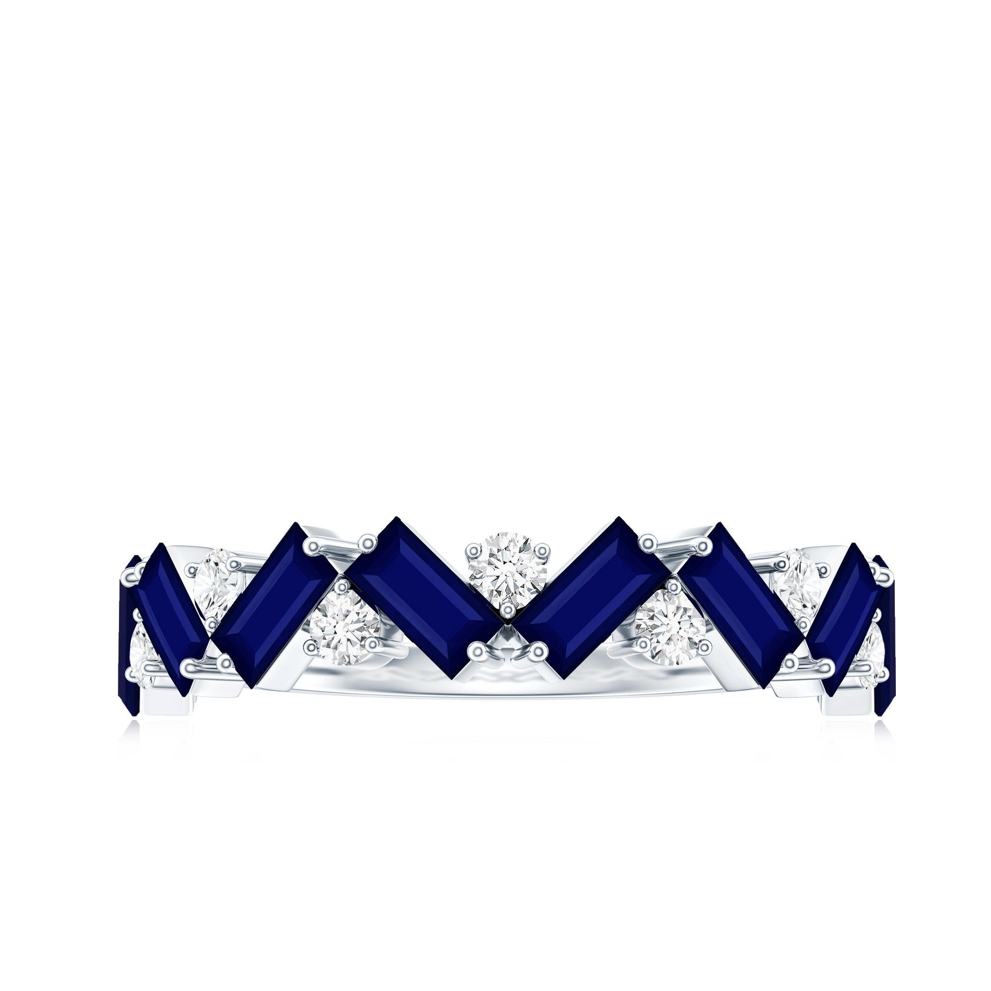 Certified Real Baguette Blue Sapphire Half Eternity Ring with Diamond AAA - Rosec Jewels
