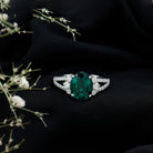 Certified 3 Carat Oval Lab Grown Emerald Split Shank Engagement Ring AAAA - Rosec Jewels