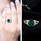 Certified 3 Carat Oval Lab Grown Emerald Split Shank Engagement Ring AAAA - Rosec Jewels