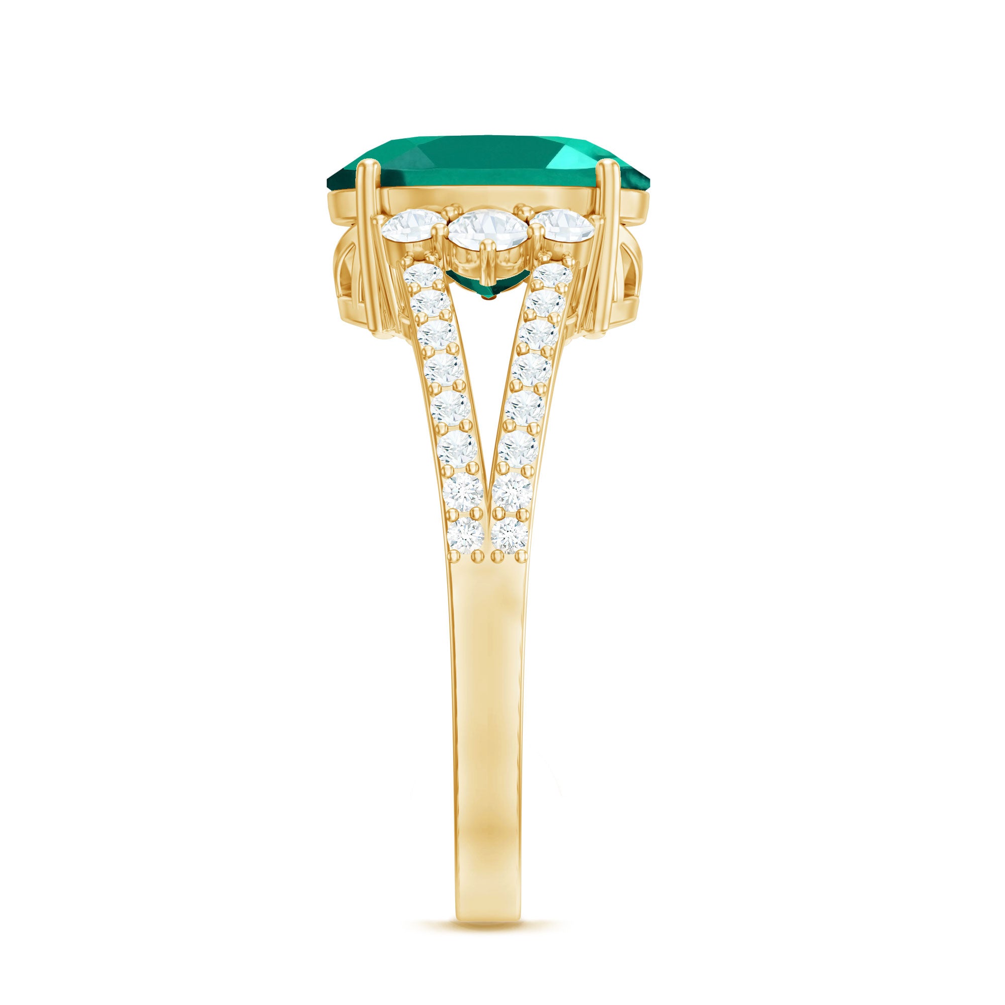 Certified 8X10 mm Oval Lab Grown Emerald Split Shank Engagement Ring AAAA - Rosec Jewels