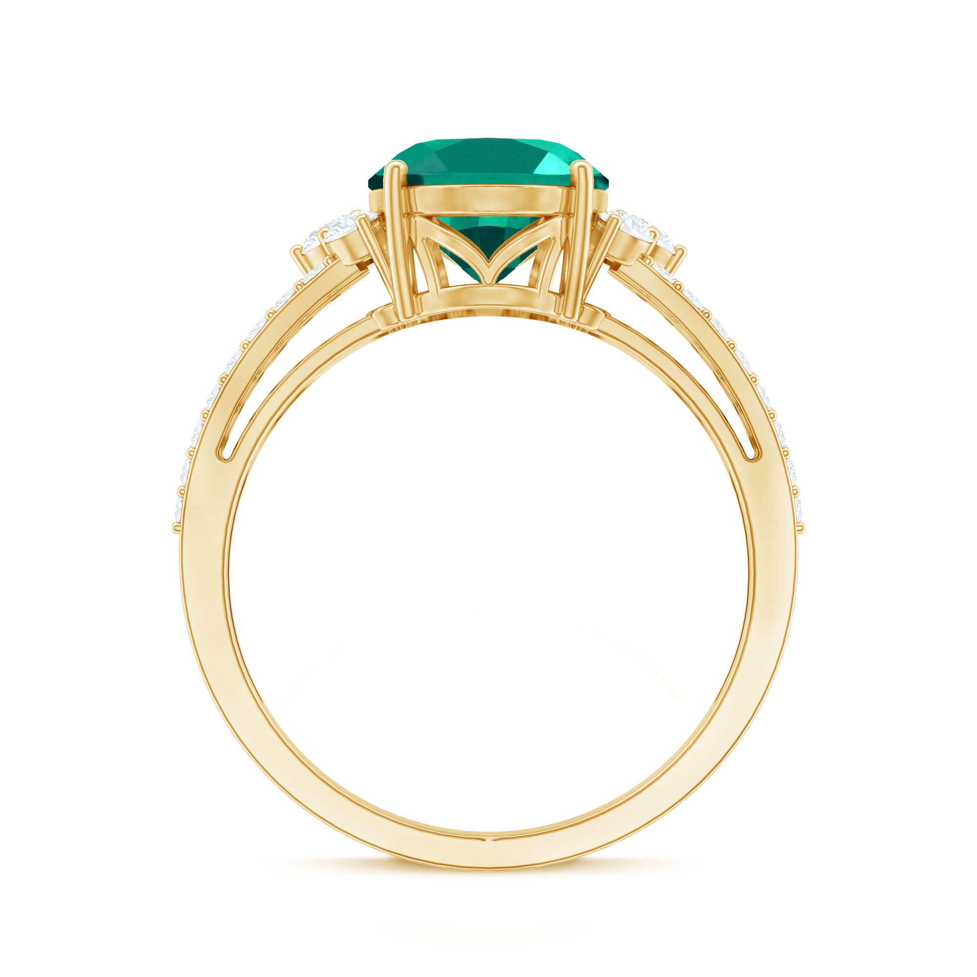 Certified 8X10 mm Oval Lab Grown Emerald Split Shank Engagement Ring AAAA - Rosec Jewels