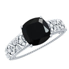 Genuine 2 Carat Black Spinel Vintage Engagement Ring with Diamond AAA - Rosec Jewels